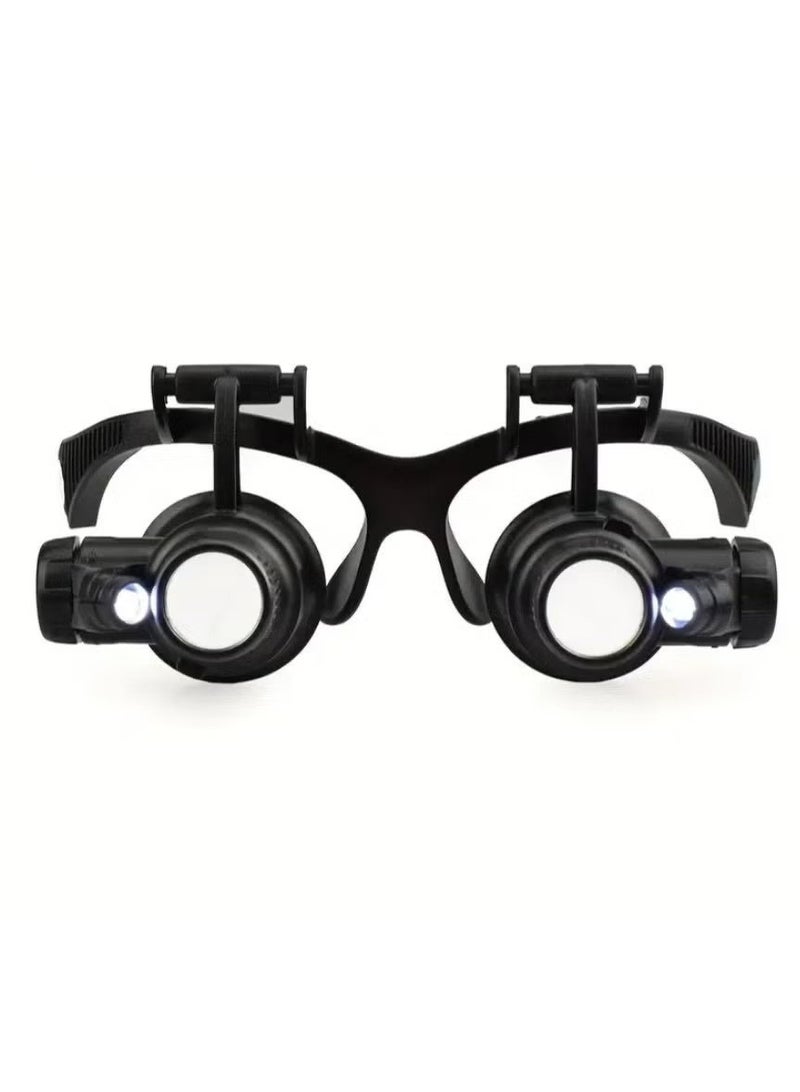 إيليلي عدسة مكبرة مثبتة على الرأس مزودة بمصباح LED بقوة تكبير 10X و15X و20X و25X بدون استخدام اليدين مع عصابة رأس مزودة بضوء للعمل عن قرب والمجوهرات والحرف اليدوية والساعات والهوايات والقراءة - Image 4